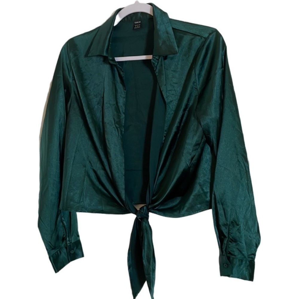 𝅺shein Crop Top Tie - Polyester Silky Green - M (6)